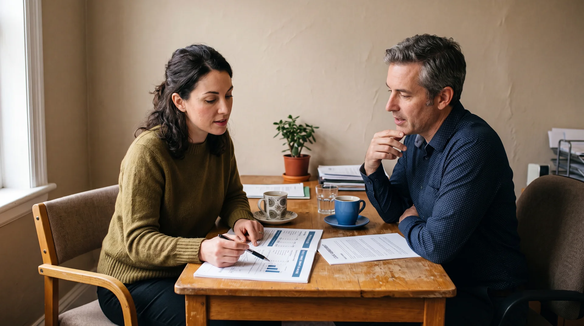 Boekhouder van EVA & Partners bespreekt de administratie met een ondernemer
